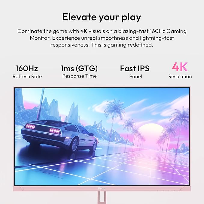 Pixio Two PX27U Wave Pink 27 inch 160Hz Refresh Rate 4K 3840x2160p Resolution Fast IPS Panel 1ms GTG Response Time 4K Gaming Monitor and PS1D Wave Pink Dual Monitor Arm