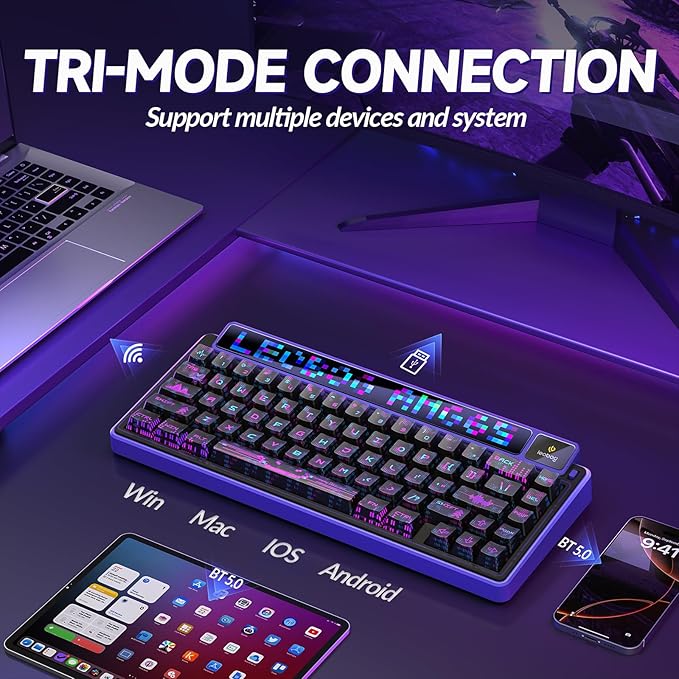 X LEOBOG AMG65 Wireless Mechanical Keyboard Dot Matrix LED Screen&ampTFT Screen 65% Hot-swappable Custom Keyboard 8000mAh Battery PBT Keycaps Pre-lubed Linear Switches RGB Backlit Gaming Keyboa