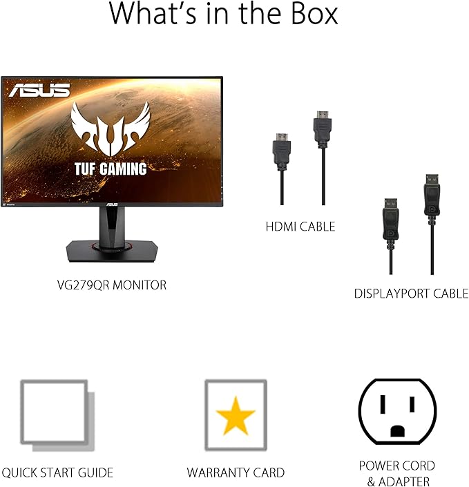 ASUS TUF Gaming 27” 1080P Monitor (VG279QR) - Full HD IPS 165Hz (Supports 144Hz)(Renewed)