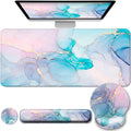 Desk Mat Set + Keyboard and Mouse Pad with Wrist Rest Support4-in-1 Large Mousepad Computer Mats for Desktop Home &amp Office-Golden Blue Marble