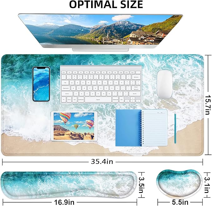 LATEEFAH Desk Mat Mouse Pad with Wrist Rest 4-in-1 Large Mouse Pads for Desk Ergonomic Mouse Pad and Keyboard Wrist Rest Gaming Keyboard Mat for Office Home