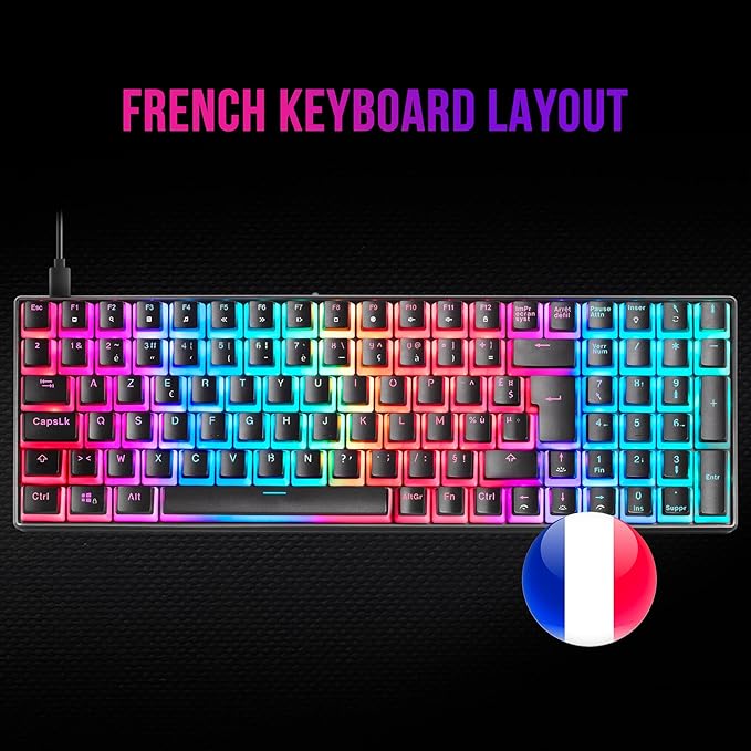 MARSGAMING MKULTRABFR Mechanical Keyboard Black RGB Compact 96% Switch Outemu SQ Blue French Language