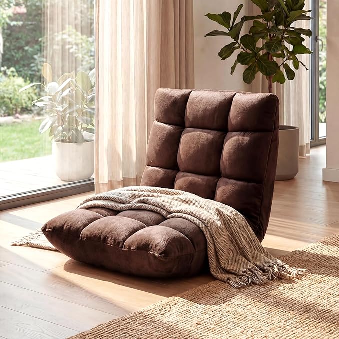 COSTWAY Floor Chair Video Gaming Chairs with Back Support Adjustable 14-Position Alloy Steel Frame Lazy Sofa Lounge Recliner for Adults Kids (Chocolate)