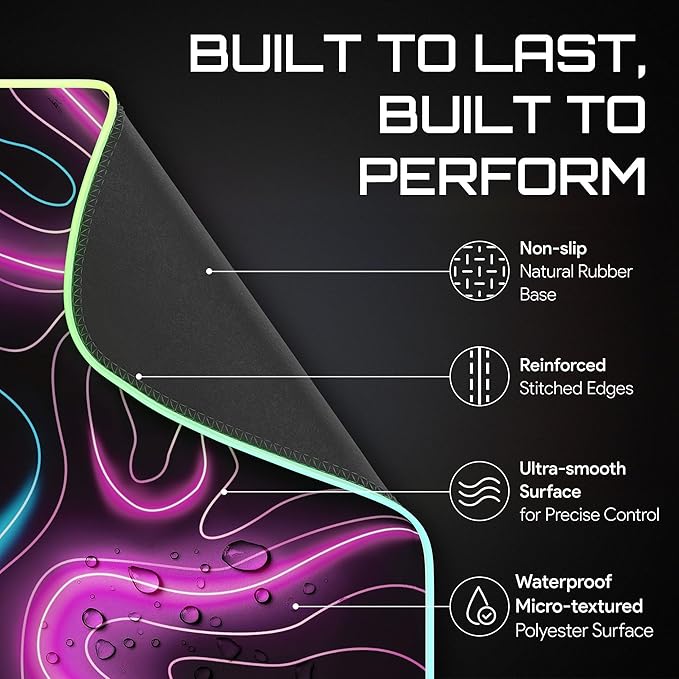 Gerlos RGB Large Gaming Mouse Pad Extended Soft LED Mouse Pad Non-Slip Rubber Base Water Resist Keyboard Pad Computer Mousepad 31.5×11.8 inches