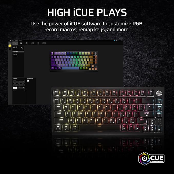Corsair K65 Plus Wireless 75% RGB Hot-Swappable Mechanical Gaming Keyboard – Pre-Lubricated MLX Fusion Tactile Switches – Dual-Layer Sound Dampening – PBT Keycaps – QWERTY NA – Black