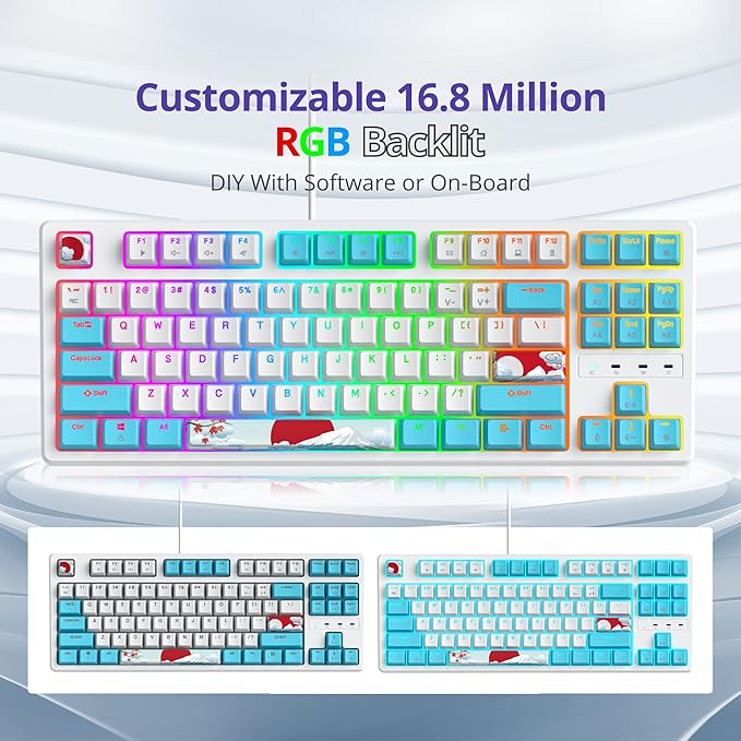75 Percent Mechanical Keyboard 87 Keys RGB Backlit Gaming Keyboard TKL Compact Wired Keyboard with Red Switches for Windows Laptop PC PS4 PS5 Xbox Gamer (87 Sea/Red Switch)
