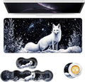 Keyboard Mouse Pad Set Extended Gaming Mouse Pad+Ergonomics Keyboard Wrist Rest Support Memory Foam Easy Typing Pain Relief 4Pcs XL Ultra Thick Desk MatFox Snowy Night Sky