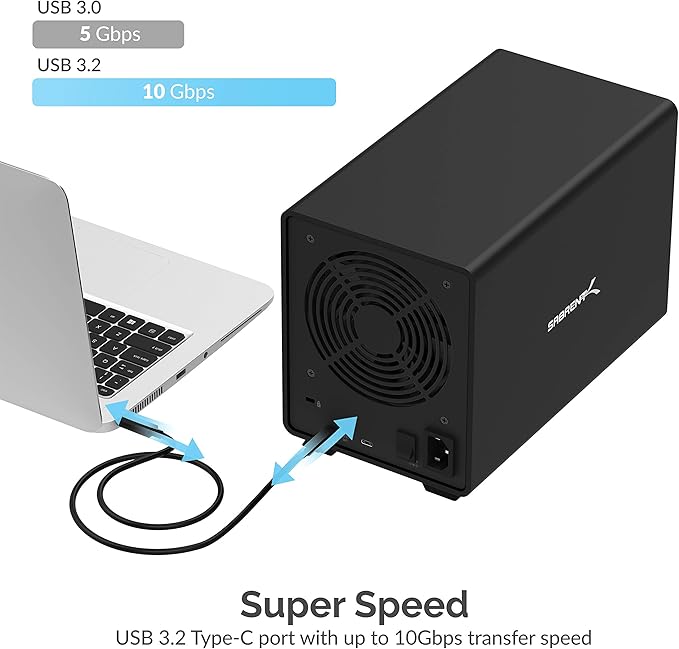 SABRENT 5-Bay USB 3.2 Gen 2 SATA Docking Station for 3.5” HDD/SSD 10Gbps USB-C DAS Tray-Less Hot-Swap Aluminum Enclosure with 120mm Cooling Fan Individual Power Switches No RAID (DS-SC5B)