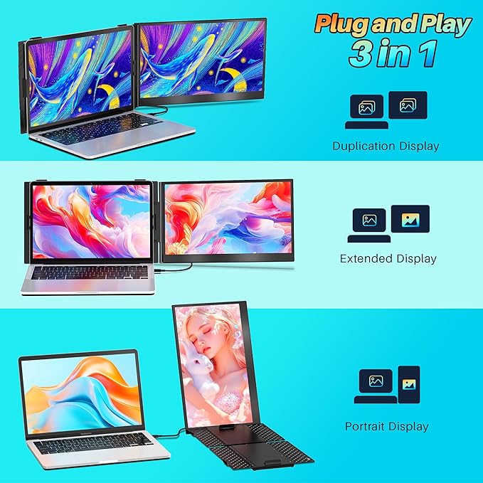 14 Laptop Screen Extender Ultra-Thin Lightweight Portable Dual Laptop Monitor Extender with Speaker FHD 1080P Travel Display Plug &amp Play HDMI/USB-A/Type-C for Laptops Works with Win/Mac/Andr