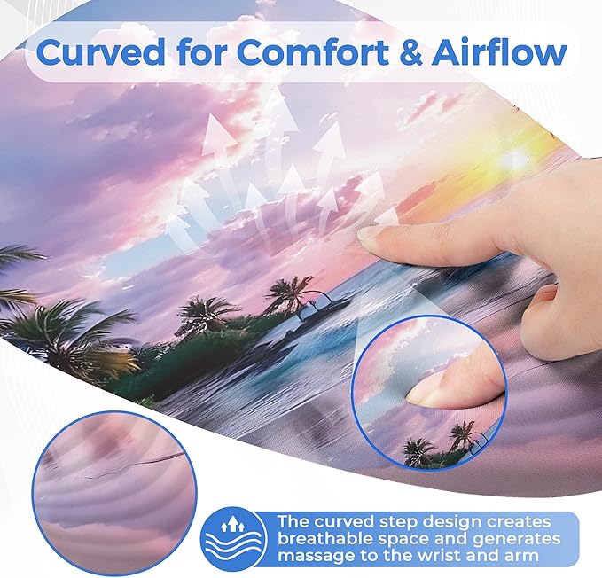 Ergonomic Mouse Pad with Wrist Support Memory Foam Wrist Rest for Pain Relief &amp Carpal Tunnel Non-Slip Base for Office Computer PC Laptop (12x8x1.2inch Sunset Beach)