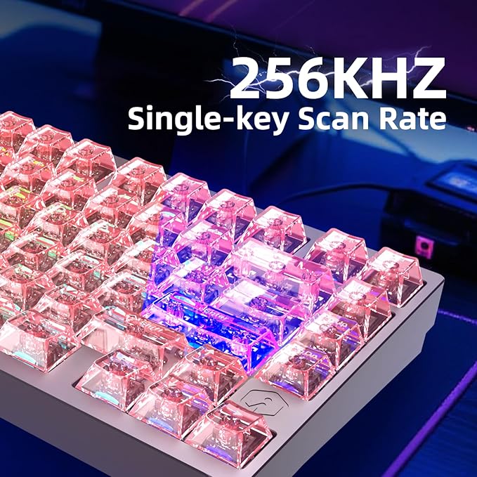MG75MAX 81 Keys Wired Magnetic Switch Keyboard 256KHZ Single Key Scan Rate PCB Nano-Coating Waterproof Hall Effect 8KHZ/ARGB/CNC Aluminum Gaming Keyboard(Pink)