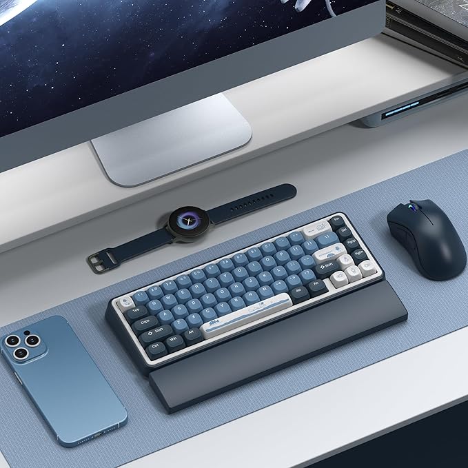 dagaladoo Apollo PBT Keycap SetBlue/Dark Blue/White Custom Keycaps Cute Dye Sublimation Keyboard KeycapsMOA Profile Key caps for 100% 75% 65% 60% TKL US Layout Mechanical Keyboard