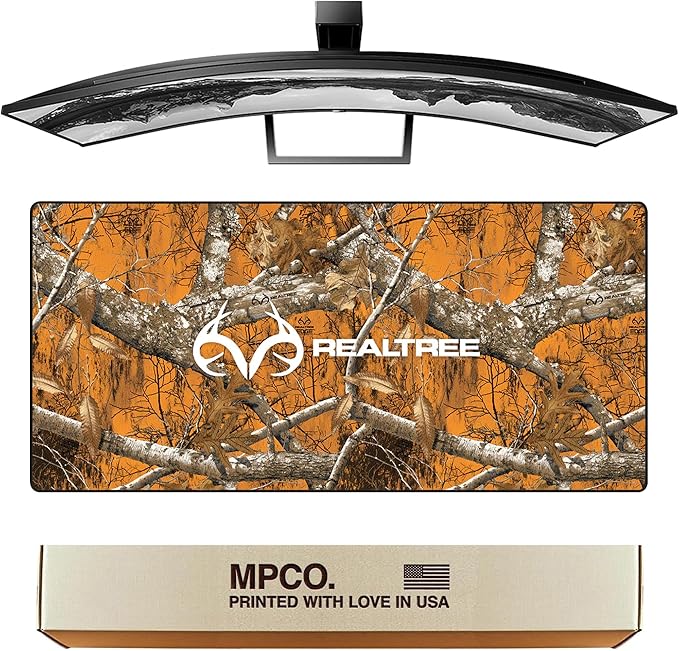 MPCO. Original Large Gaming Desk Mat – 36 x 17 Aeroglyde Real Tree Edge Orange – with Logo Full Desk Mouse Pad for Smooth Precision – Non-Slip Washable Extra-Large PC Mouse Pad for Gaming Sessions