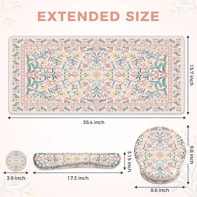 iCasso Desk Mat Large Mouse Pad Wrist Support Set XXL Large Mousepad + Keyboard Wrist Rest+Mouse Wrist Rest+Coastert with Ergonomic Design for Home Office Computer