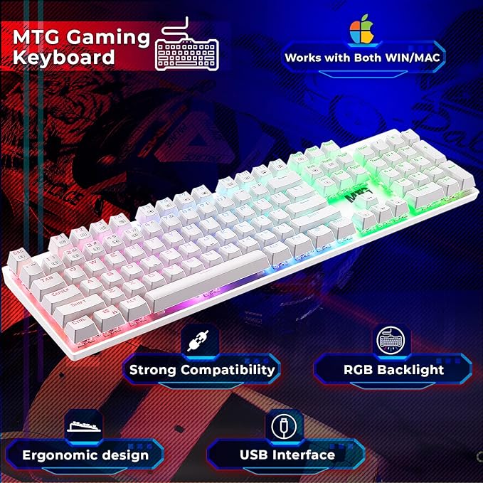 Gaming Kit for PC RGB Keyboard and Mouse Gaming Headphone Large LED Desk Mat with Smooth Surface with RGB Modes for Desktop Computer Xbox and PS4 Gamers - MTG 4 in 1 Combo