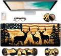 Ergonomic Keyboard Wrist Rest &amp Mouse Pad Wrist Rest Set Large XXL Gaming Desk Mat 31.5x 11.8 with Non-Slip Base Memory Foam Easy Typing Pain Relief for Home &amp Office American Flag Deer