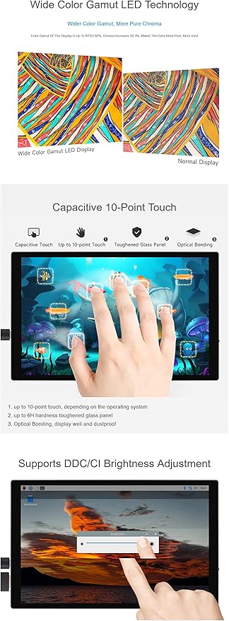 10.1inch 1280×800 IPS Capacitive Touch Display for Raspberry Pi 5/4B/3B/Zero/Zero W/Zero 2W/Pico/Pico W/Pico WH Jetson Nano VisionFive2 PC and Smartphone (10.1HP-CAPLCD Monitor)
