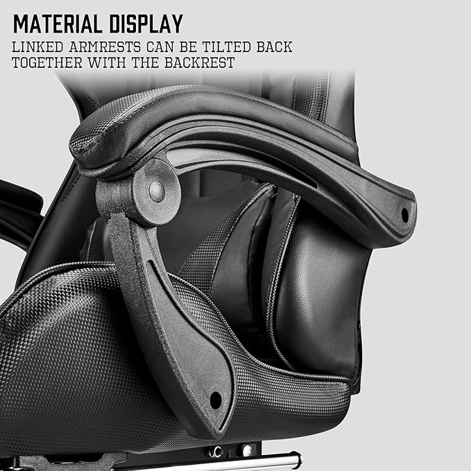 Huracan Gaming Computer Chair with Footrest Adjustable Video Game Chairs for Adults Heavy Duty Office Chair with Headrest and Lumbar Support Black