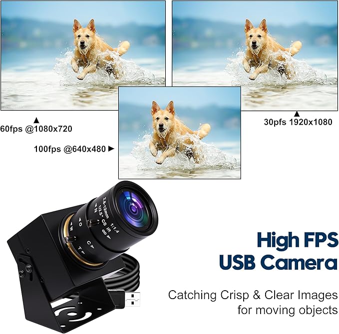 SVPRO USB Camera 1080P Full HD Webcam 2MP Machine Vision Industrial Camera 2.8-12mm Varifocal Lens Manual Focus Webcam 100fps/60fps/30fps for WindowsMacLinuxAndroid