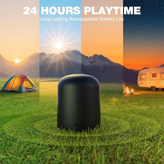 Bobtot Portable Bluetooth Speakers Wireless Waterproof Shower Speaker with 24H Playtime Loud Stereo Sound TWS Hands-Free Calling Small Size with Strap Easy to Carry Black