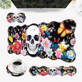Desk Mat Mouse Pad with Wrist Rest 4-in-1 Large Mouse Pads for Desk Ergonomic Mouse Pad and Keyboard Wrist Rest Gaming Keyboard Mat for OfficeSkull Flowers Butterflies