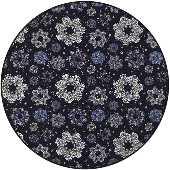 Multicolor Round Area Rugs Non-Slip Absorbent Round Rug Soft Comfortable Throw Rugs for Living Room Bedroom Nursery Decor Oriental Design Flower Ornaments Curvy Diameter 51 in