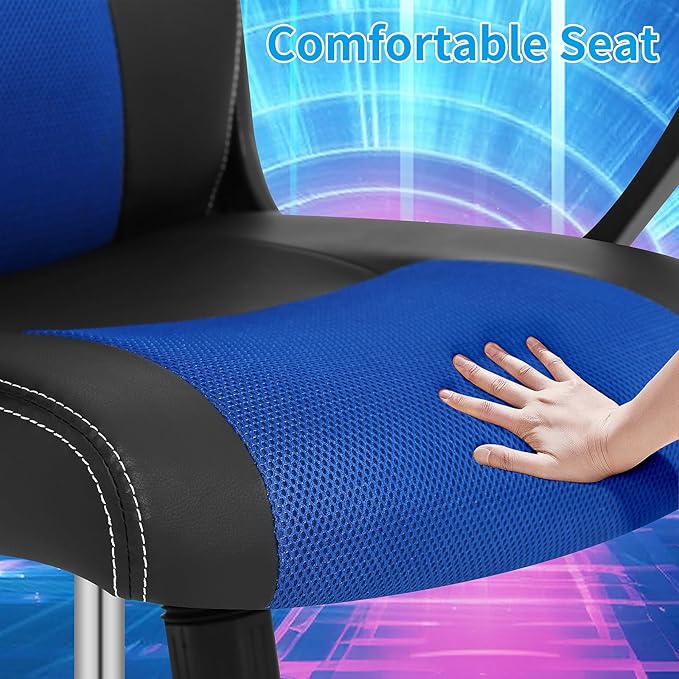 Video Gaming Chair with Massage Function Ergonomic Computer Desk Chairs Home Office Desk Chair with Lumbar Support Adjustable Height Swivel Wheels Blue