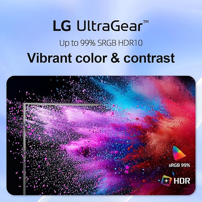 LG 24 Ultragear FHD Gaming Monitor IPS Display 144Hz Refresh Rate 1ms MBR HDR10 sRGB 99% Color Gamut NVIDIA G-SYNC Compatible AMD FreeSync HDMI DisplayPort Vase Mountable Tilt Black