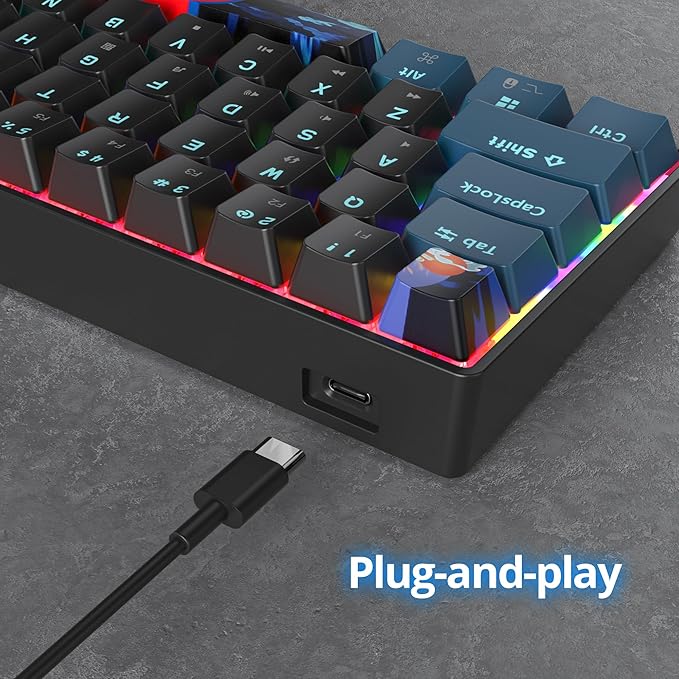 60 Percent Gaming Keyboard 68 Keys Mechanical Keyboard Rainbow Backlit Mini Compact Wired Keyboard with Red Switch for Windows Laptop Gamer(68 Monster-B)