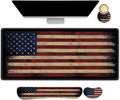 Desk Mat Pad Gaming Mouse Pad Wrist Support Set 4 in1 Non-Slip XXL Large Mousepad + Ergonomic Keyboard Wrist Rest+Mouse Wrist Rest+Coaster for Home Office PC Computer I Vintage American Flag