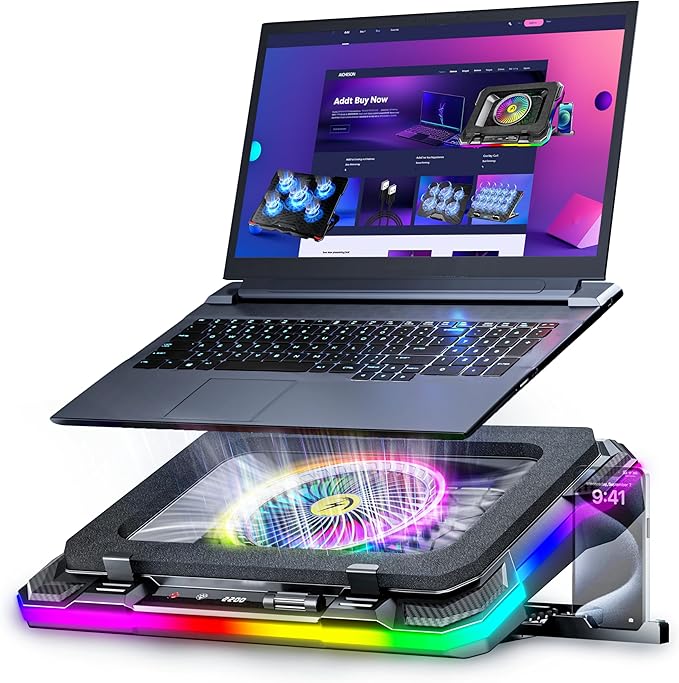 AICHESON Gaming Laptop Cooling Pad with Full RGB Lights Powerful Cooler Fan Stand for 15-19 inch Gamer Laptops and PC Computers