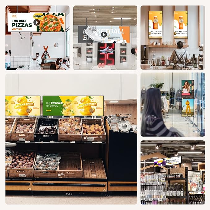 29inch Ultra-Wide Digital Signage Display 700nits Slim 25.8mm 6.8mm Frameless Commercial Advertising Screen Digital Menu Board for Restaurants Retail USB/HDMI/WiFi Android OS Free Cloud CMS