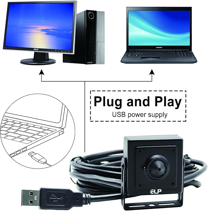 ELP Sony IMX323 Sensor Mini Pinhole Low Light USB Camera with Metal Case 0.01Lux H.264 UVC USB2.0 Video Webcam Home Surveillance Baby Camera for PC Computer Laptop Raspberry Pi
