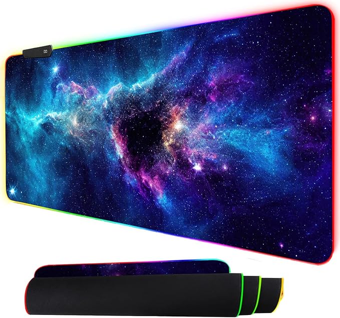 ToLuLu RGB Mouse Pad Gaming Large LED Mouse Pad with 14 Lights Modes 35.4 x 15.7 inches XXL Desk Mat for Keyboard and Mouse Extended Desk Pad Mat PC Gaming Mousepad Accessories（Blue Purple Galaxy