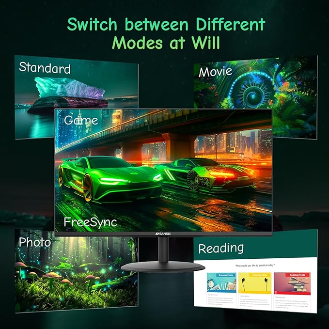SANSUI Computer Monitor 24 inch Eye Care FHD 1080P Display HDMIVGA Ports with 178° Viewing Angle/Frame-Less/Tilt/VESA Compatible for Office and Home