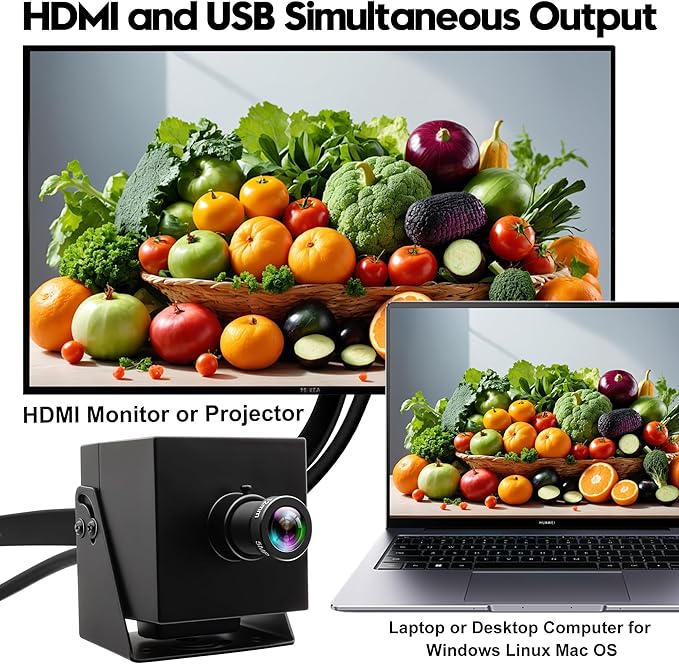 4K HDMI USB3.0 Camera Simultaneous Output 60fps H.264 Webcam with 25° Narrow Angle Lens 2X Digital Zoom Plug and Play for Video Conference Industrial TV