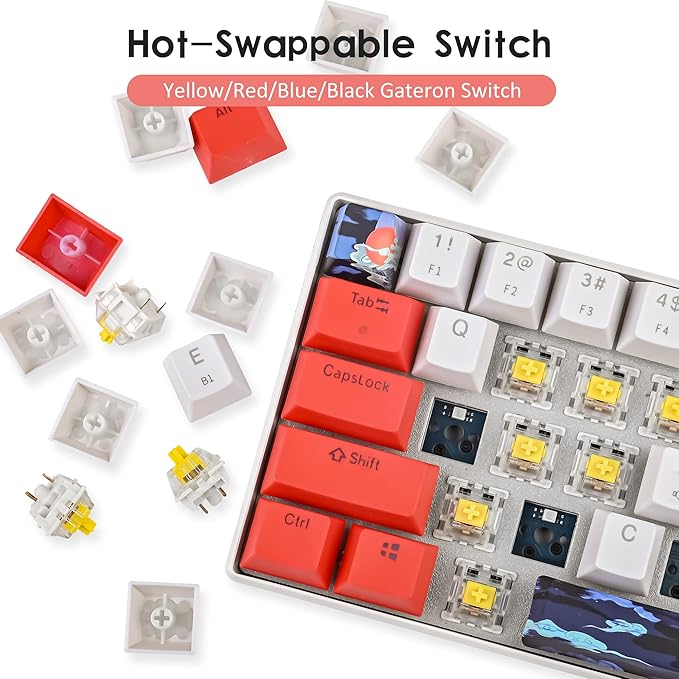 surmen GT61 60% Mechanical Gaming Keyboard 60 Percent RGB Backlit Hot-Swappable Wireless/Wired Compact Mini Keyboards Bluetooth 5.0 Keyboard Programmable/N-Key Rollover (Yellow Switch Sun)