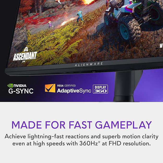 Alienware 27 4K Dual-Resolution Gaming Monitor - AW2725QF - 4K at 180Hz and FHD at 360Hz 0.5ms GTG 1ms GTG (Extreme Mode) VESA AdaptiveSync NVIDIA G-SYNC Compatible HDMI/DP/USB 3.2 Gen1 - Black