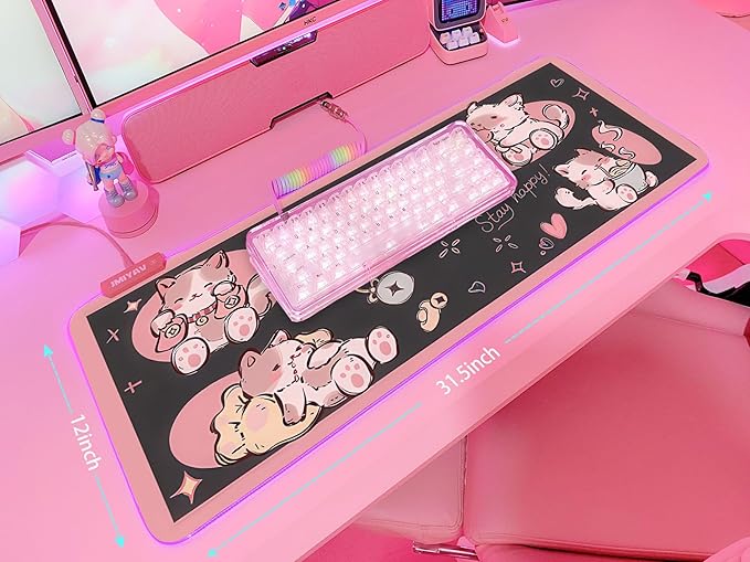 JMIYAV Pink RGB Gaming Mouse Pad 31.5x12 Inch PC XL Large Extended Glowing Led Light Up Desk Pad Non-Slip Rubber Base Computer Cute Mousepad Mat Desk Accessories Gaming Setup 2-7-1030-2