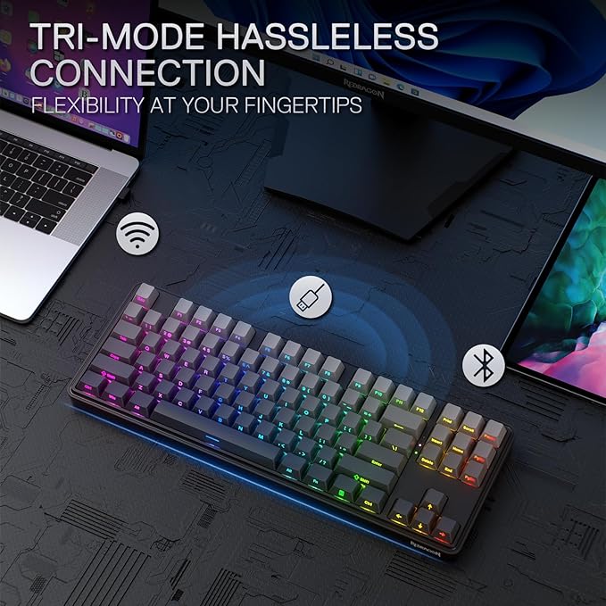 Redragon K707 PRO GB 80% Gasket RGB Gaming Keyboard 3-Modes Wireless TKL Mechanical Keyboard w/Hot-Swap South-Facing LEDs Socket PBT Gradient Keycaps &amp 5-Layer Noise Dampening Custom Linear Swi
