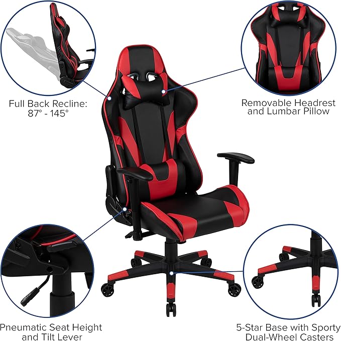 Flash Furniture Black Gaming Desk and Red/Black Reclining Gaming Chair Set with Cup Holder Headphone Hook &amp 2 Wire Management Holes