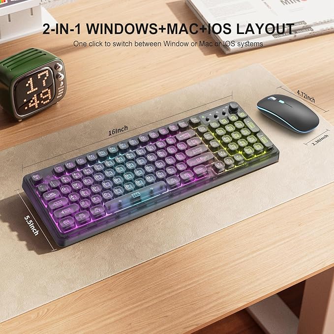 Black Light Up Keyboard and Mouse WirelessCute 2.4Ghz Cordless Rechargeable Transparent Backlit Keyboard15 Backlight EffectsVolume KnobRGB Mouse with 3 DPI for Mac Computer PC Laptop Desktop iPad