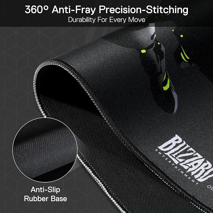 Blizzard Overwatch Large Game Mouse Pad XXL Keyboard Pad for Gamer Office &amp Home Non-slip rubber base Extended Mice Mat with Stitched Edge Smooth Stable and Durable 31.5 * 11.8in(The Genji Bl