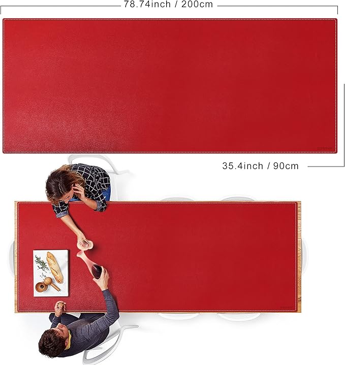 ZORESYN Oversized Desk Mat 78.7 x 35.4 inch (Red) - Premium PU Leather Conference Table Protector Non-Slip Waterproof Desk Pad for Office/Home/Dining Mouse Pad &amp Writing Surface