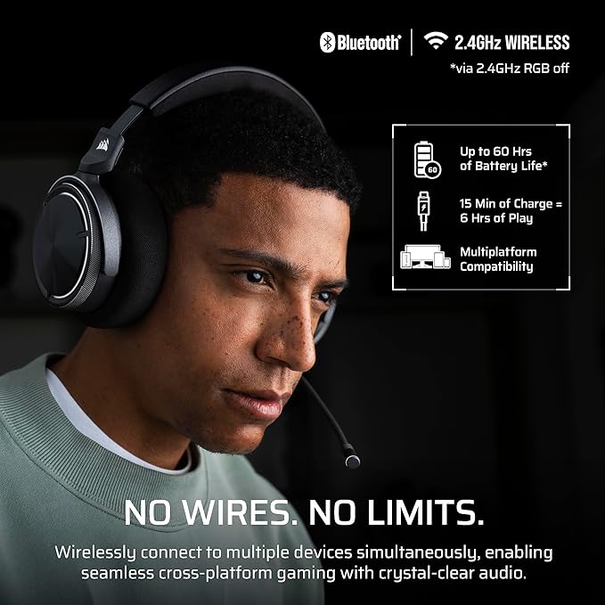 Corsair Virtuoso MAX Wireless Gaming Headset – Dolby Atmos Active Noise Cancelling Sonarworks SoundID Simultaneous 2.4GHz Wireless &amp Bluetooth 50mm Graphene Drivers PC Mac PS5/PS4 – Carbon
