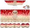 Large Mouse Pad Set Desktop Mouse Pad + Keyboard Wrist Pad + Mouse Wrist Pad + Coaster Ergonomic Memory Foam Multi-functional Desk Mat - Owl on Pink Background
