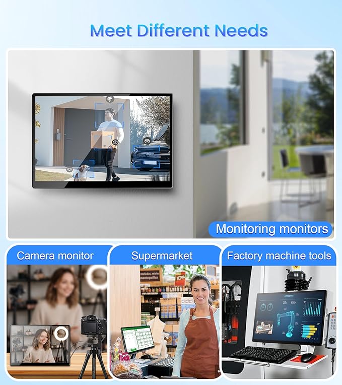 14 inch FHD Portable Touchscreen Monitor with HDMI VGA DVI Ports Compatible with Laptops PC PS5/4 Industrial POS Kiosk Screen Extender 1920×1200 HDR IPS Small Touch Screen Display 500 nits