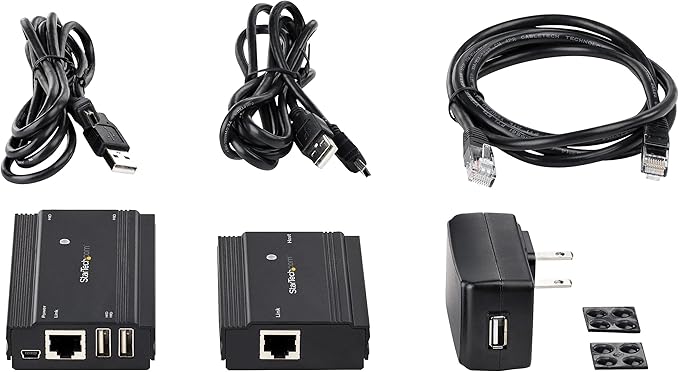 StarTech.com 4-Port USB 2.0 Extender Hub Over Single CAT5e/CAT6 Ethernet Cable (RJ45) - 330ft (100m) - USB Extender Hub Adapter Kit - Metal Housing - Externally Powered - 480 Mbps TAA