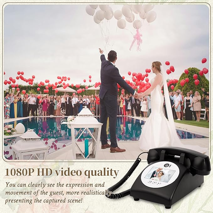 Video Guest Book Audio Guest Book Wedding Phone Record Preserve Your Special Occasions Leave a Message for Wedding Bridal Shower Baby Shower Birthday Graduations Anniversary (Black)