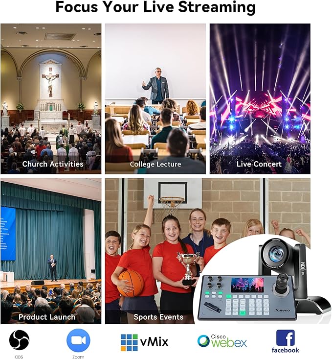 Tenveo 4K NDI PTZ Camera AI Humanoid &amp Face Auto-Tracking HDMI/LAN/USB3.0 PoE PTZ Camera 20X Optical Zoom IP Live Streaming for Church Services Worship Video Conference Live Streaming YouTube OB